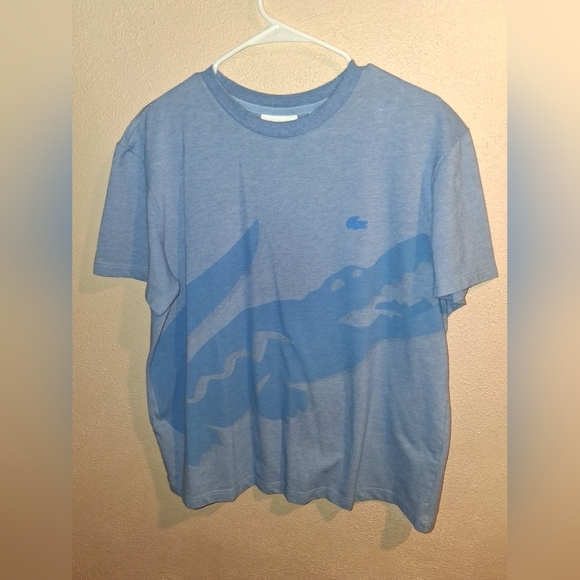 Lacoste Men's Crocodile Print Crew Neck Stretch Organic Cotton T-Shirt Blue XL - Picture 2 of 7